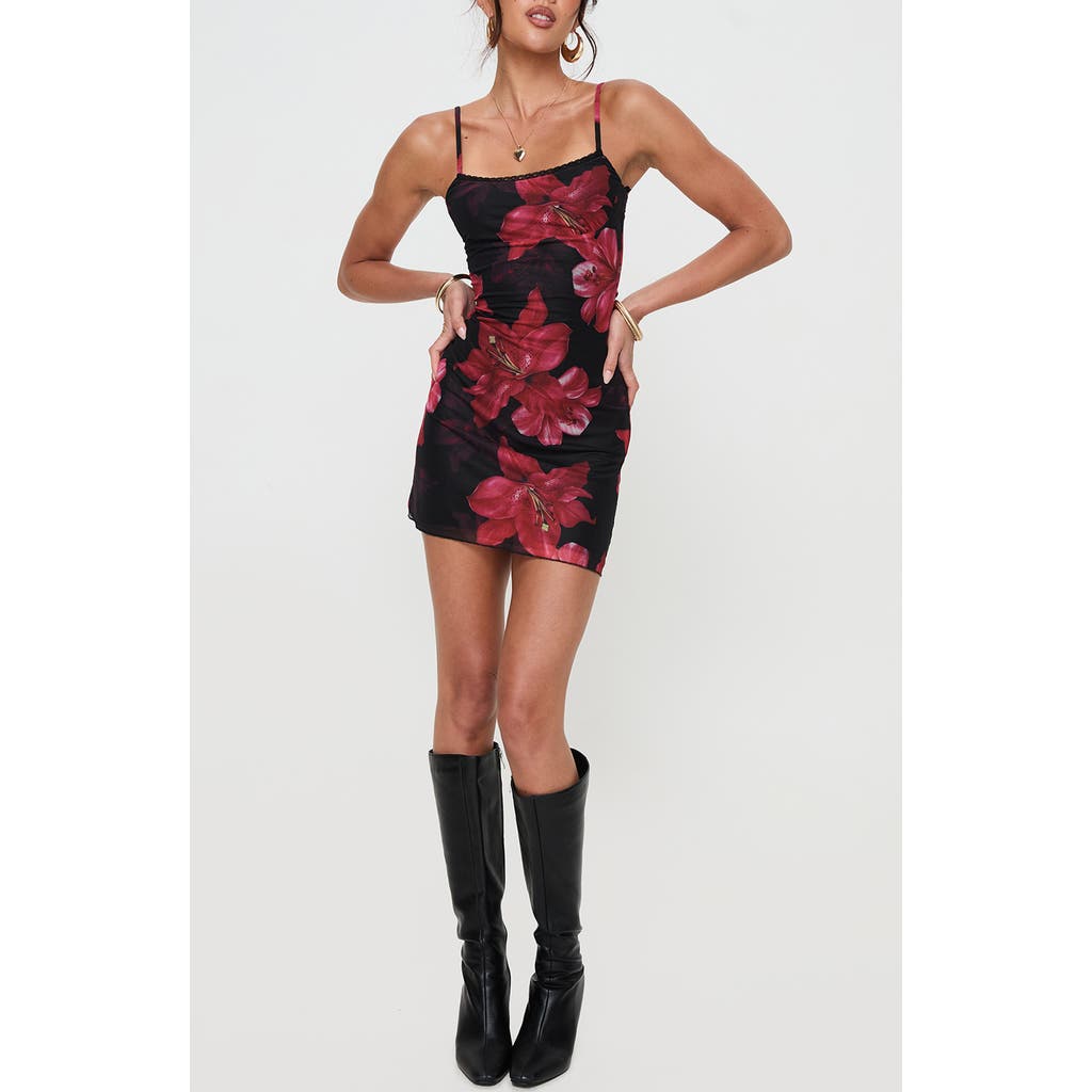 Princess Polly Kellers Floral Mesh Mini Slipdress In Black