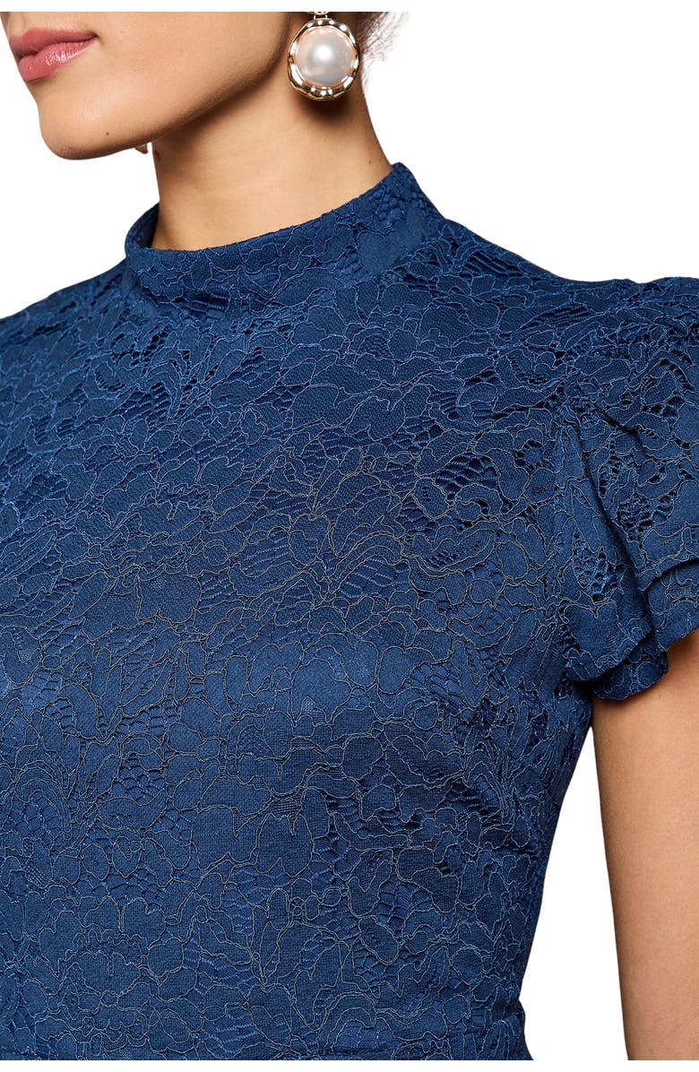 Coast Lace Frill Sleeve High Neck Midi Dress, Alternate, color, Navy