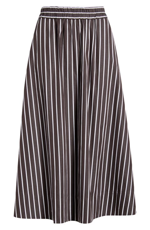 Stripe Cotton Poplin A-Line Midi Skirt