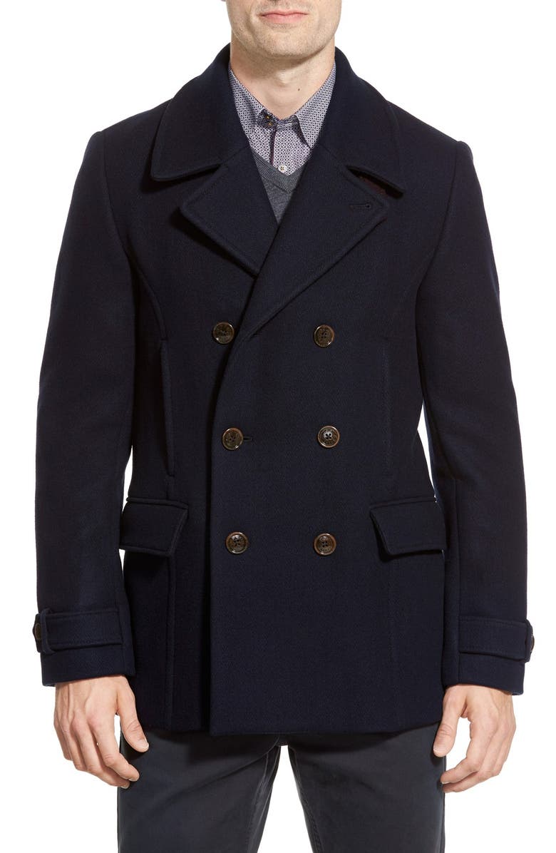 Ted Baker London 'Ossain' Herringbone Double Breasted Peacoat, Main, color,
