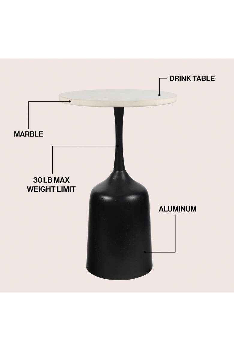 Pip Modern Metal Pedestal Drink Table with Marble Round Top, Bell-Shaped Base Accent Table for Living Room, Alternate, color, Antique Black