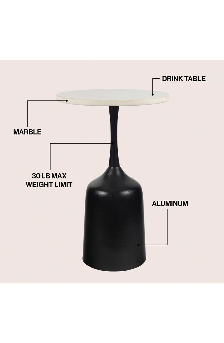 JONATHAN Y Pip 20.25" Classic Designer Metal Drink Table and Decorative End Table with White Marble Round Top and Bell Pedestal Base, Alternate, color, Antique Black
