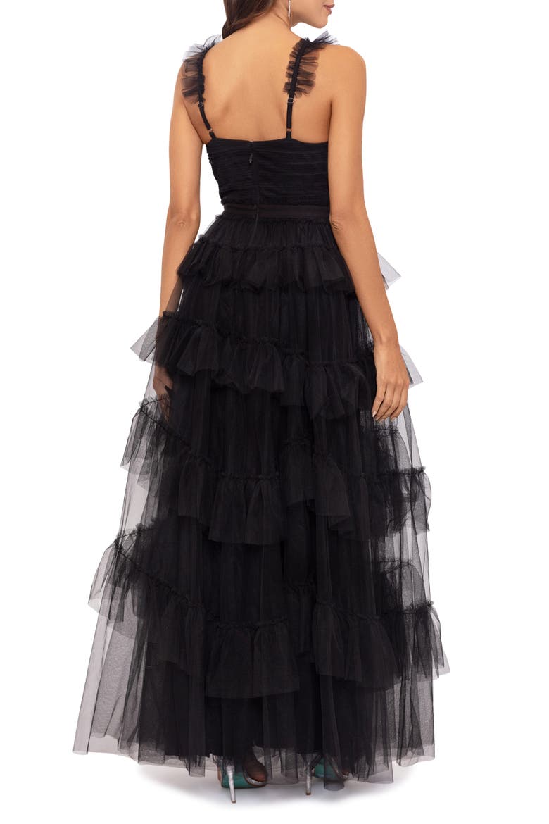 Tiered Ruffle Tulle Gown, Alternate, color, BLACK