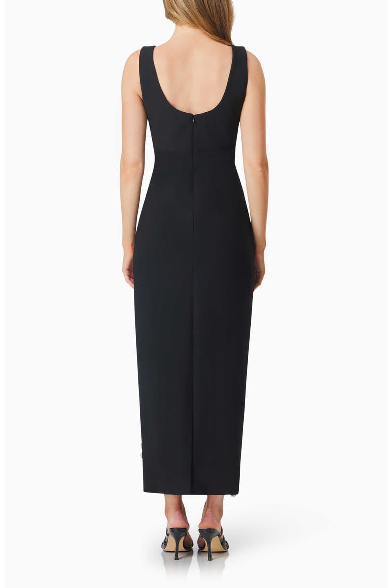 Delia Diamante Floral Appliqué Body-Con Gown, Alternate, color, BLACK