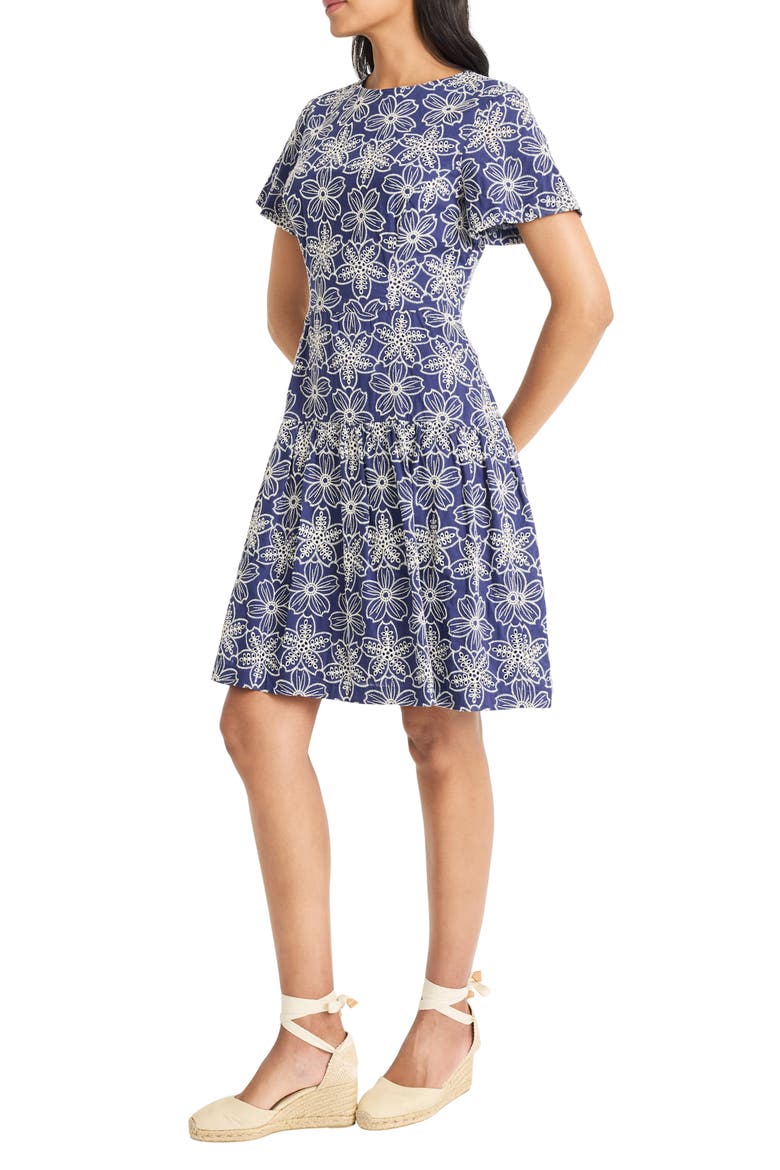 Floral Short Sleeve Minidress, Alternate, color, IVORY/ BLUE