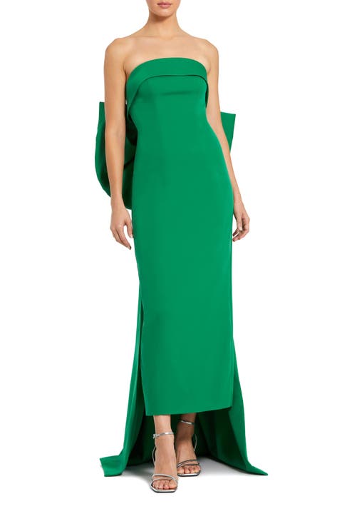 Women's Strapless Satin Column Ankle Dress With Bow Detail
