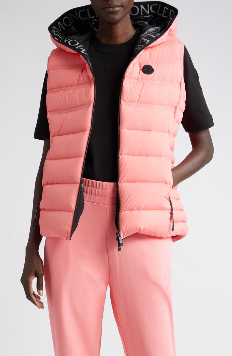 Moncler Aliterse Down Hooded Vest, Main, color, Desert Rose