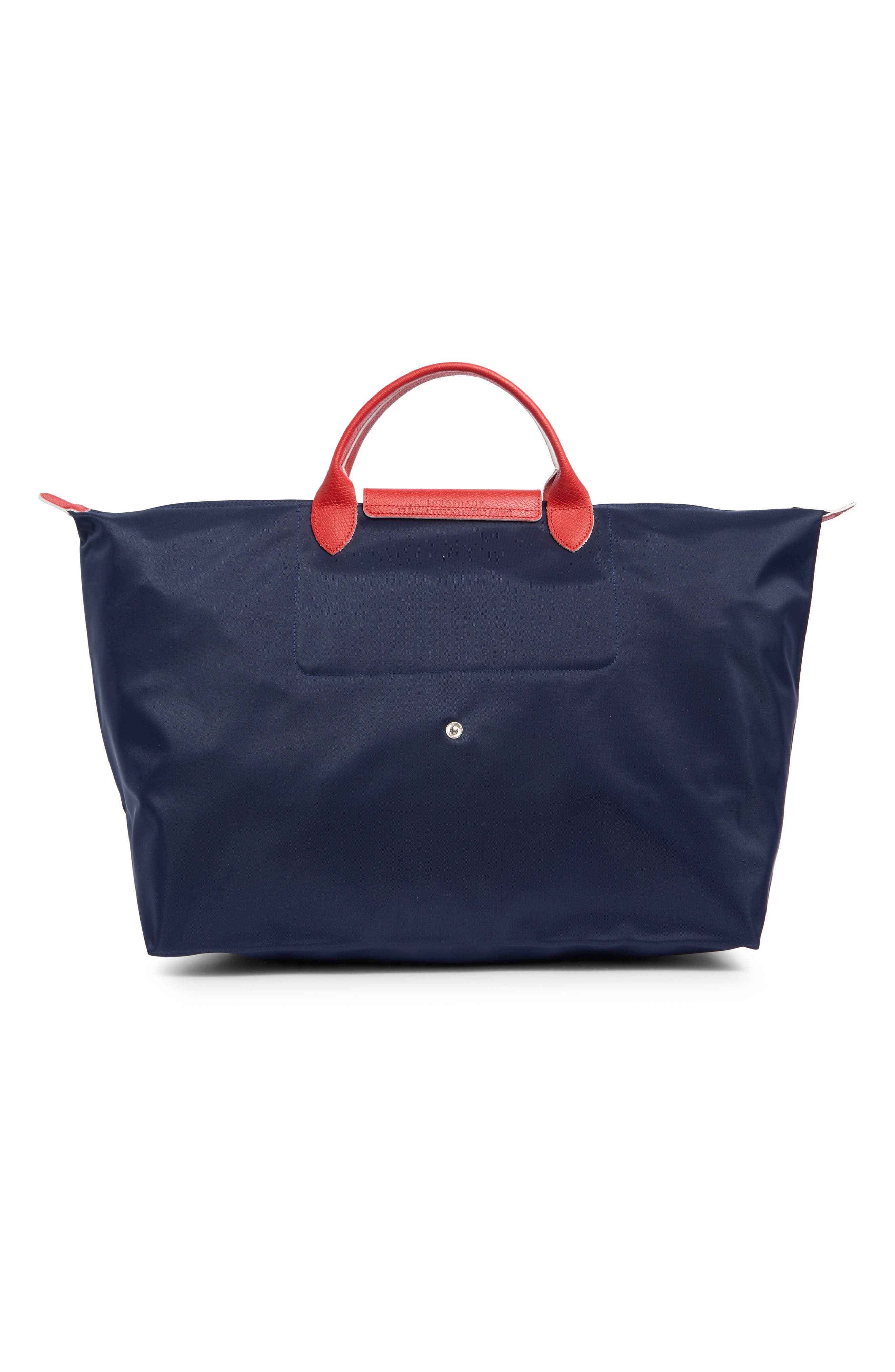 Longchamp My Pliage Club Travel Bag, Alternate, color, Navy/ Vermillion