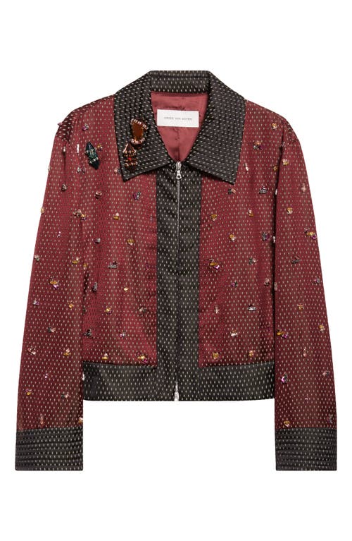 Dries Van Noten Vurani Crystal Embellished Tie Jacquard Jacket In Red