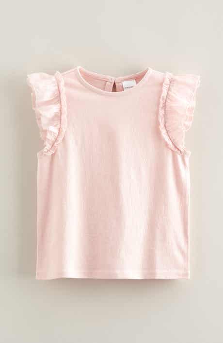 Nordstrom Kids' Ruffle Sleeve Cotton & Linen Top