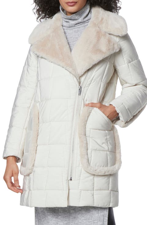 Astor Quilted Faux Shearling Trim Coat