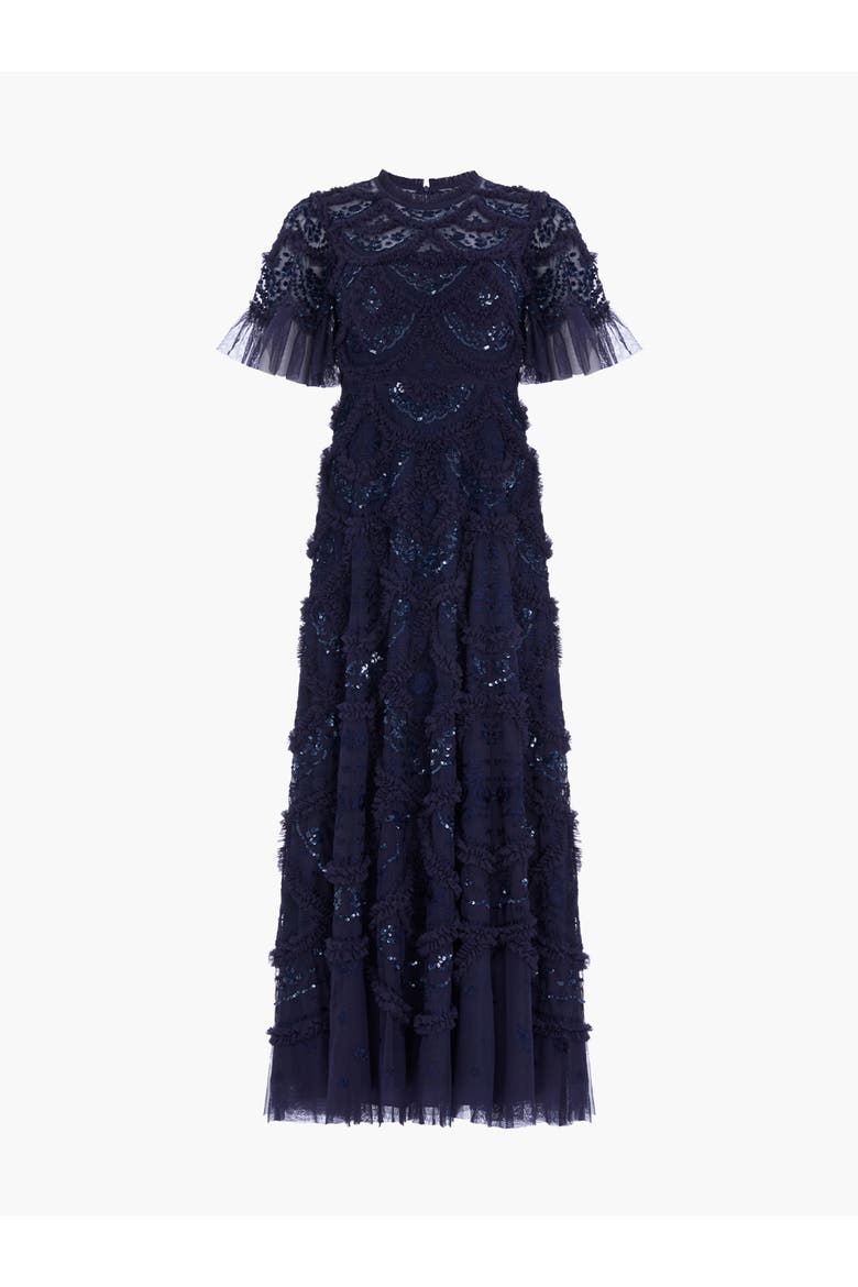 Carmen Ruffle Maxi Dress, Alternate, color, Navy