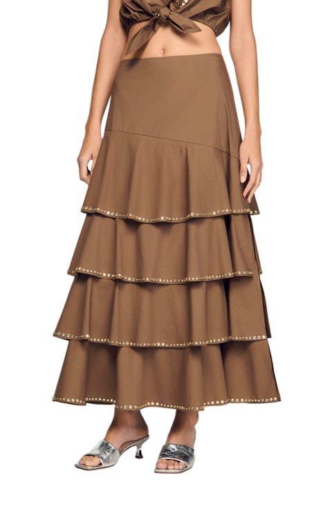 Long Ruffled Rhinestone Skirt