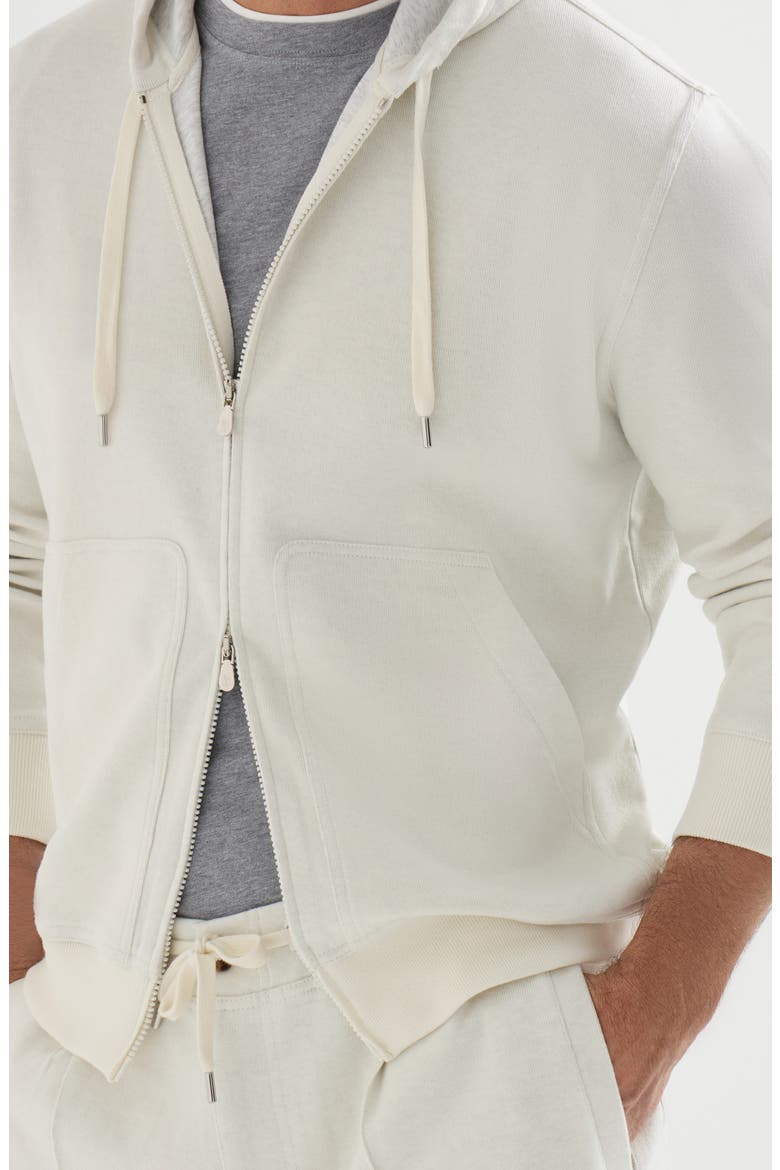 Cashmere and cotton French terry double cloth hooded sweatshirt with zipper, Alternate, color, Off-White