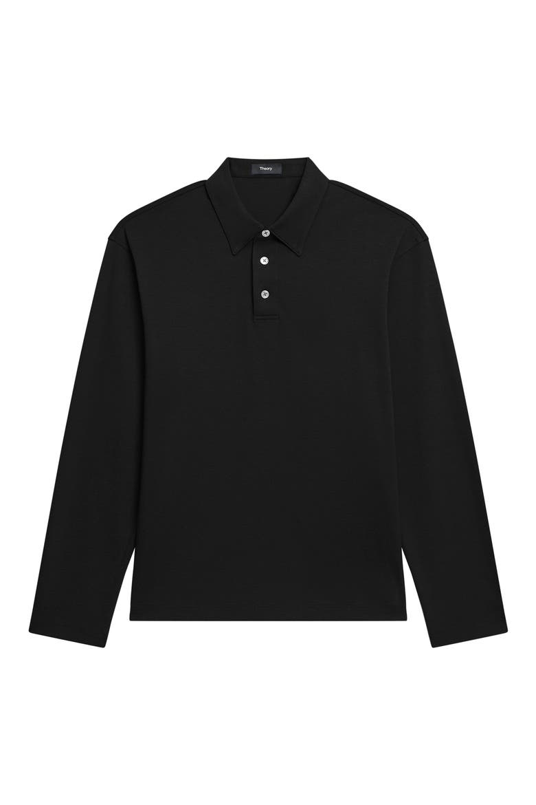 City Relaxed Long Sleeve Cotton Polo, Alternate, color, BLACK - 001
