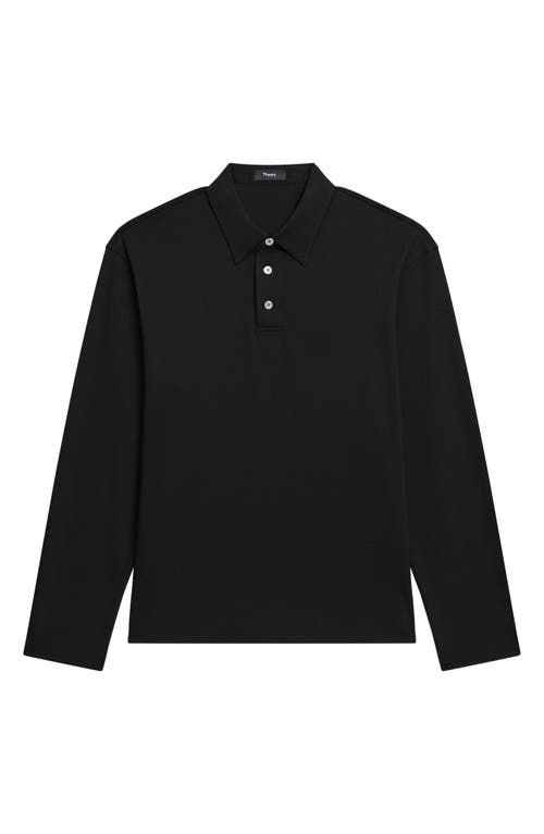 Theory City Relaxed Long Sleeve Cotton Polo In Black