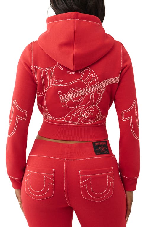 True Religion Shrunken Zip Front Crop Hoodie In Red