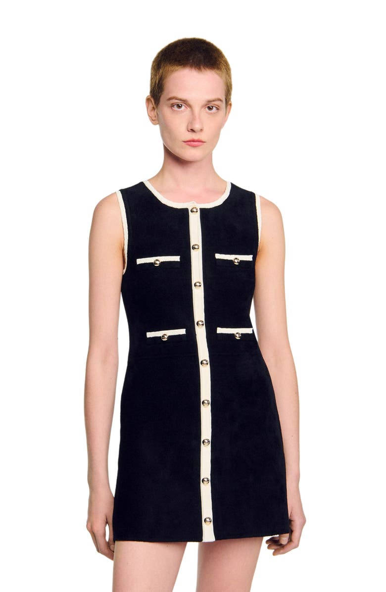SANDRO Short velvet knit dress, Alternate, color, Black