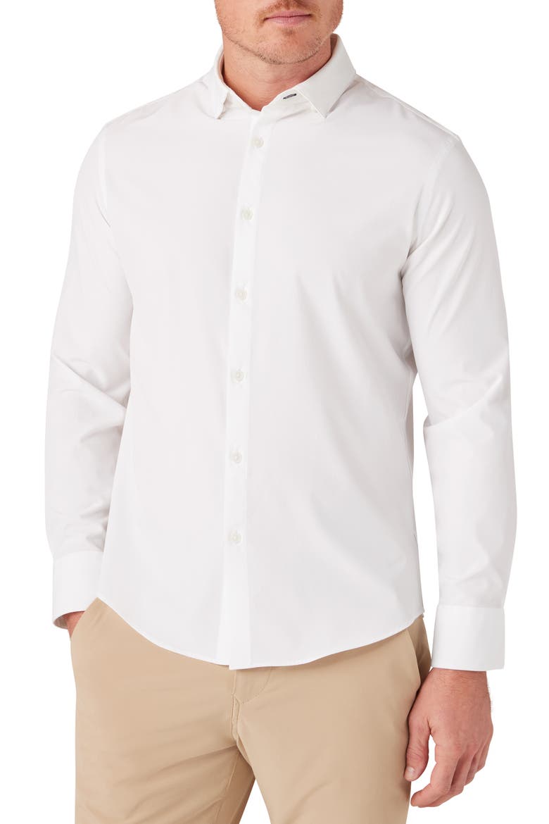 Leeward Solid No-Tuck Button-Up Shirt, Main, color, WHITE