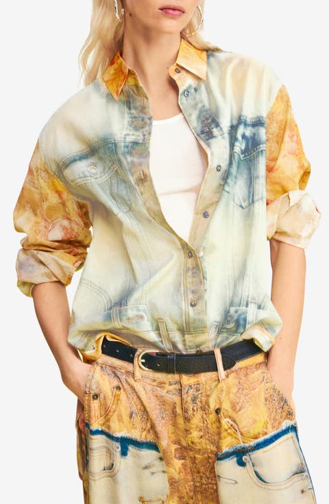 Mixed Media Button-Up Shirt