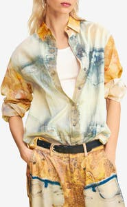 Desigual Mixed Media Button-Up Shirt