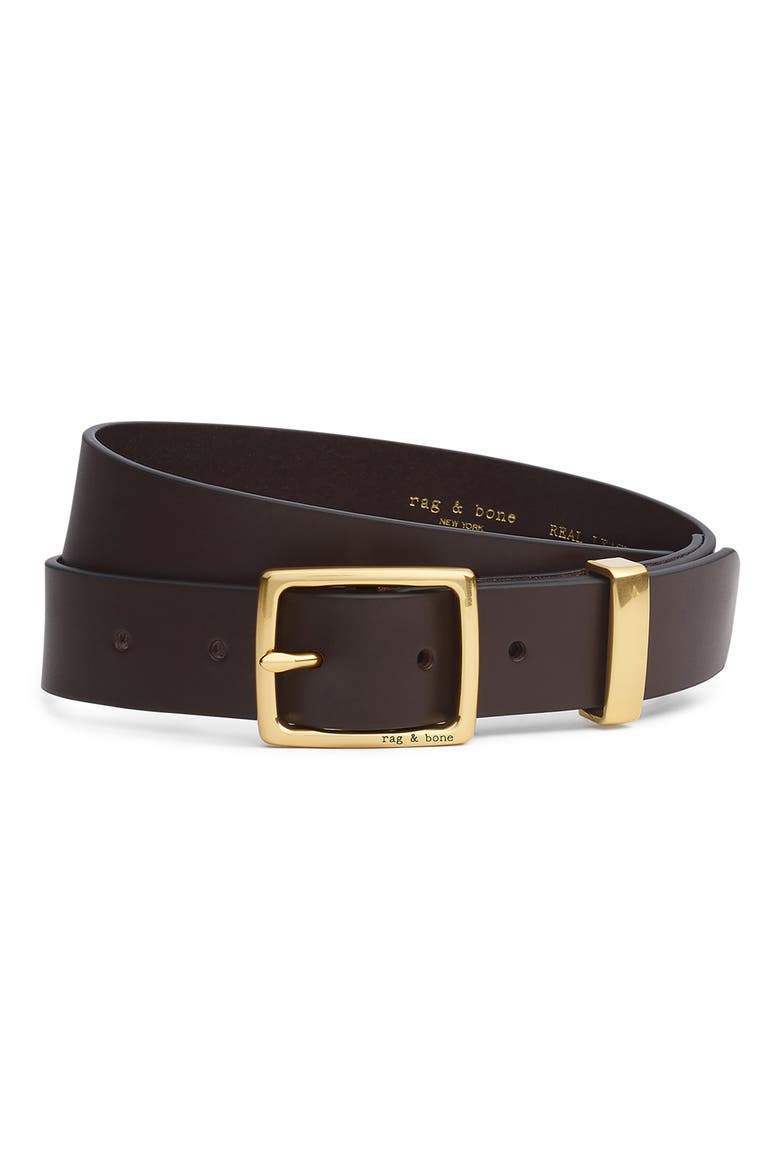 X Boyfriend Leather Belt, Main, color, DARK BROWN