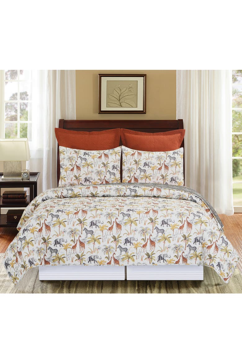 Serengeti Safari Cotton Quilt Set  - Reversible and Machine Washable, Alternate, color, Yellow