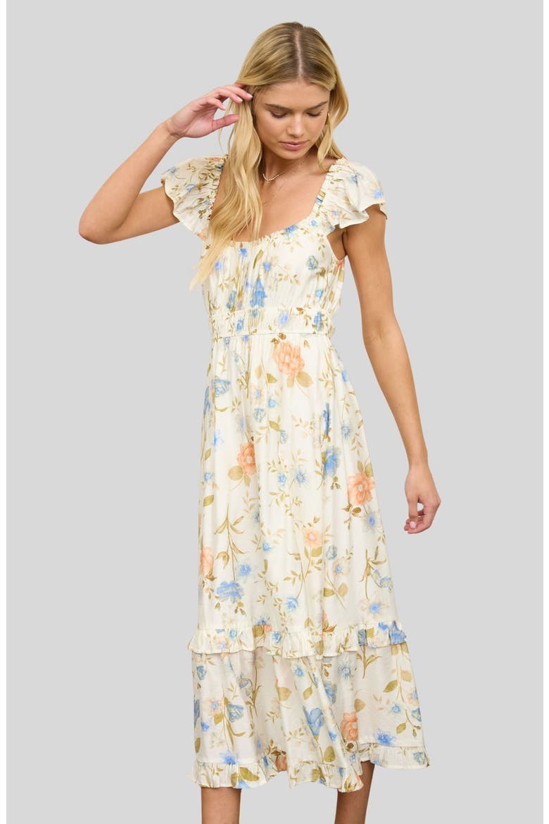 Tiered Floral Midi Dress, Alternate, color, OFF WHITE MULTI