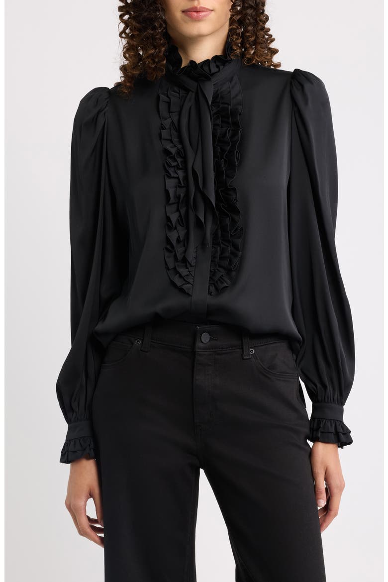 North Tie Neck Silk Blend Blouse, Main, color, BLACK