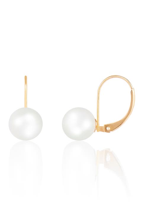 Splendid Large barbell Pearl authentic earrings 14K