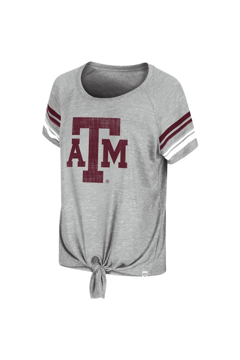 Women's Colosseum Heathered Gray Texas A&M Aggies Boo You Knotted Raglan T-Shirt, Alternate, color, Heather Gray