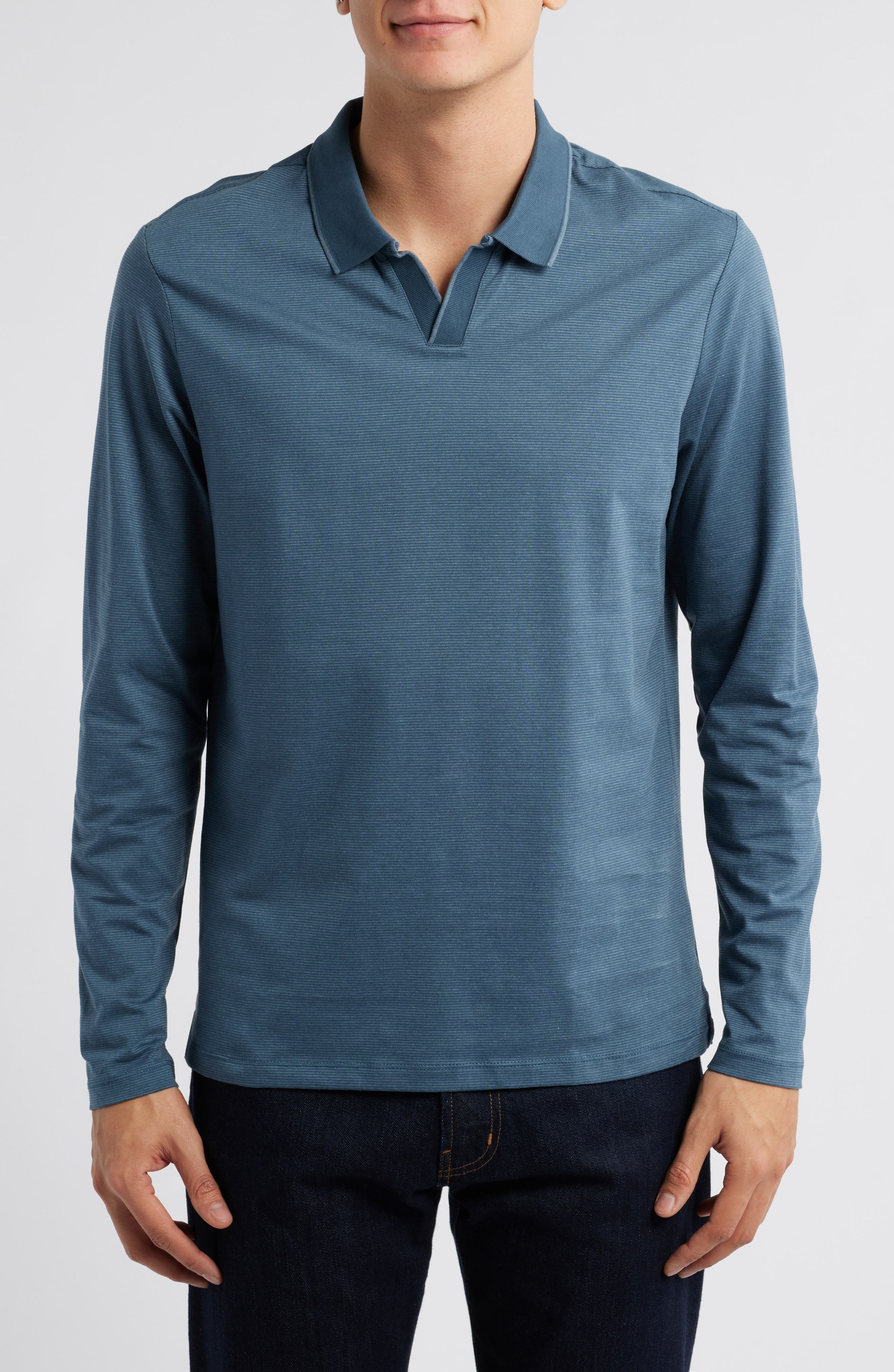 Wardlow Tonal Stripe Long Sleeve Cotton Blend Polo