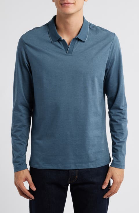 Wardlow Tonal Stripe Long Sleeve Cotton Blend Polo