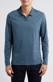 Robert Barakett Wardlow Tonal Stripe Long Sleeve Cotton Blend Polo
