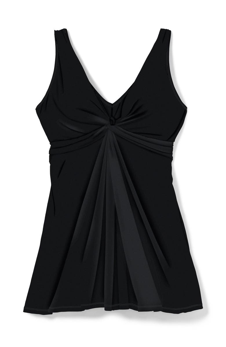 Swim 365 Twist-Front V-Neck Tummy Control A-Line Swim Dress, Alternate, color, Black