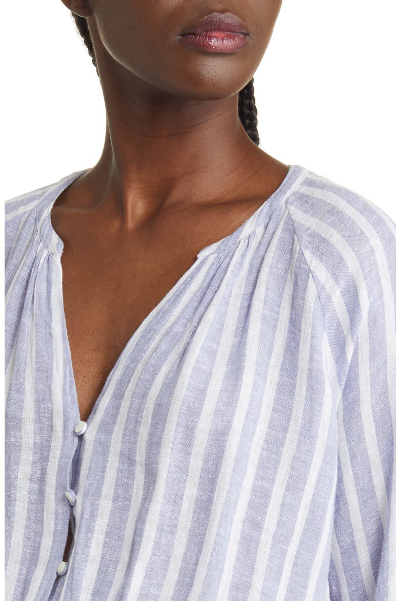Jasmine Stripe Smocked Waist Long Sleeve Linen Blend Dress, Alternate, color, RHONE STRIPE