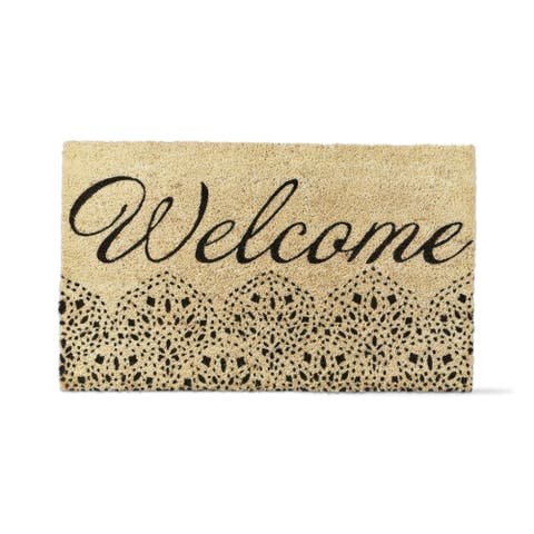 Welcome Sentiment Fan Print Coir Mat Indoor Outdoor Beige
