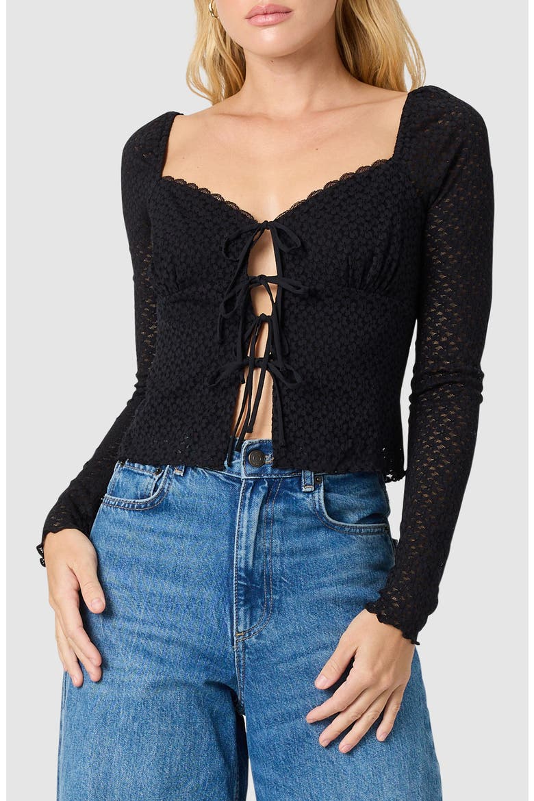 Tie Front Lace Top, Main, color, BLACK