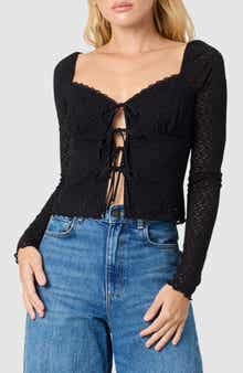 All in Favor Tie Front Lace Top