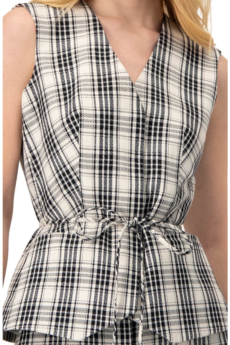 Plaid Vest with Tie Belt, Alternate, color, Black