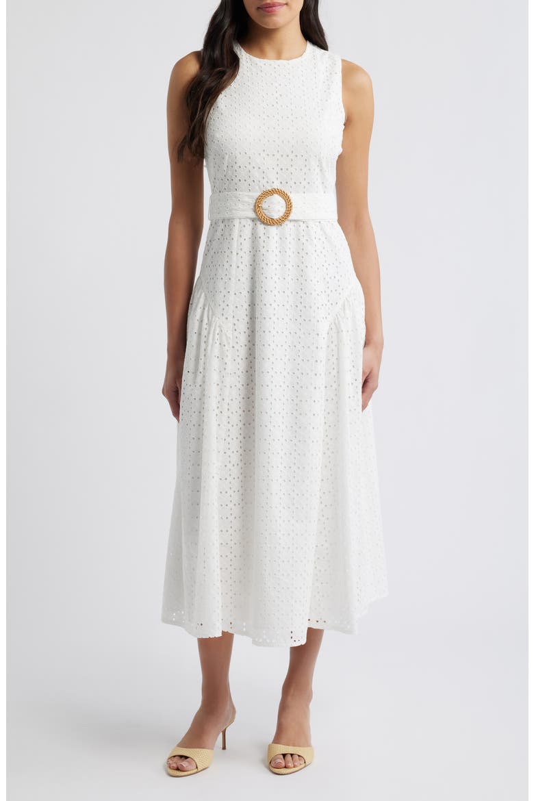 Eyelet Belted Sleeveless Maxi Dress, Main, color, IVORY