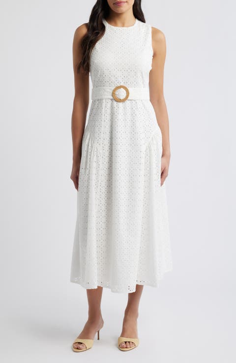 Eyelet Belted Sleeveless Maxi Dress