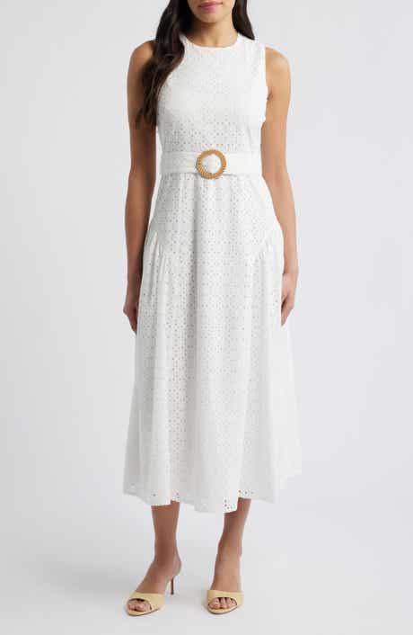 Eyelet Belted Sleeveless Maxi Dress
