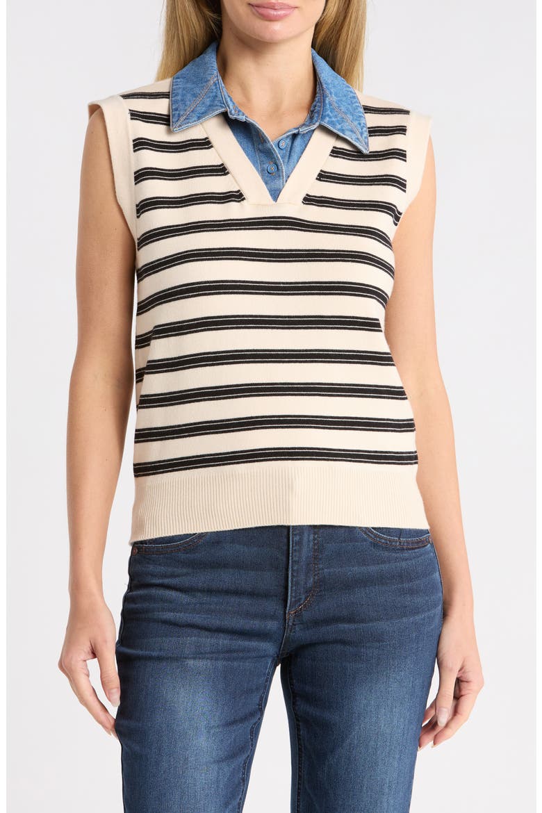 Denim Trim Sweater Vest, Main, color, STRIPE BLACK