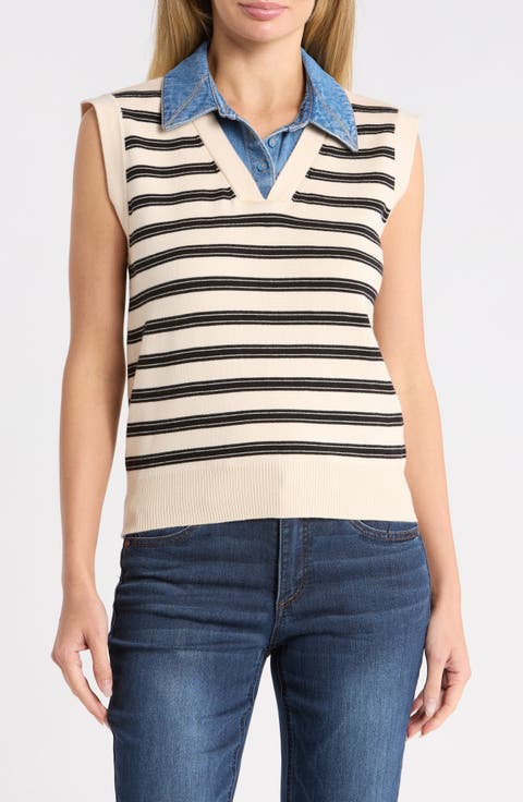 Denim Trim Sweater Vest