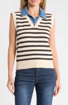 Denim Trim Sweater Vest