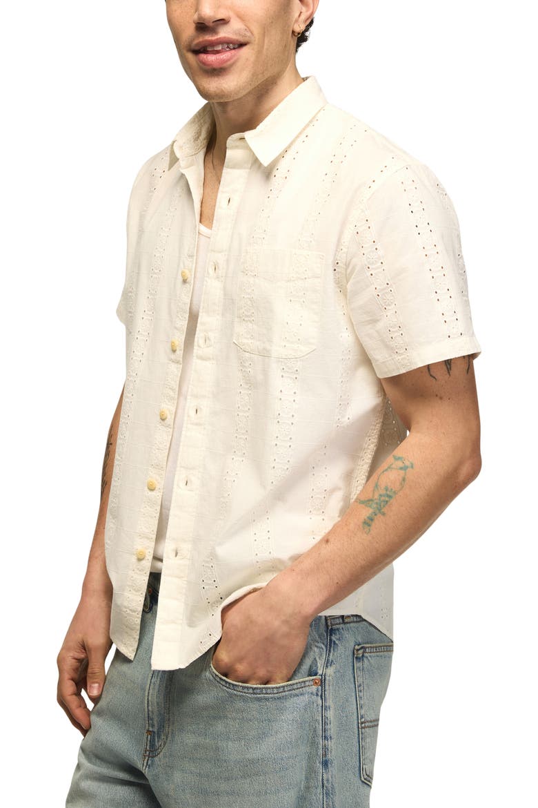 San Gabriel Short Sleeve Cotton Eyelet Button-Up Shirt, Alternate, color, TOFU