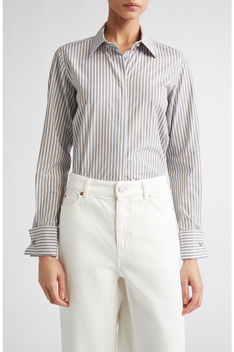 Risors Stripe Stretch Poplin Button-Up Shirt, Main, color, HAZELNUT BROWN