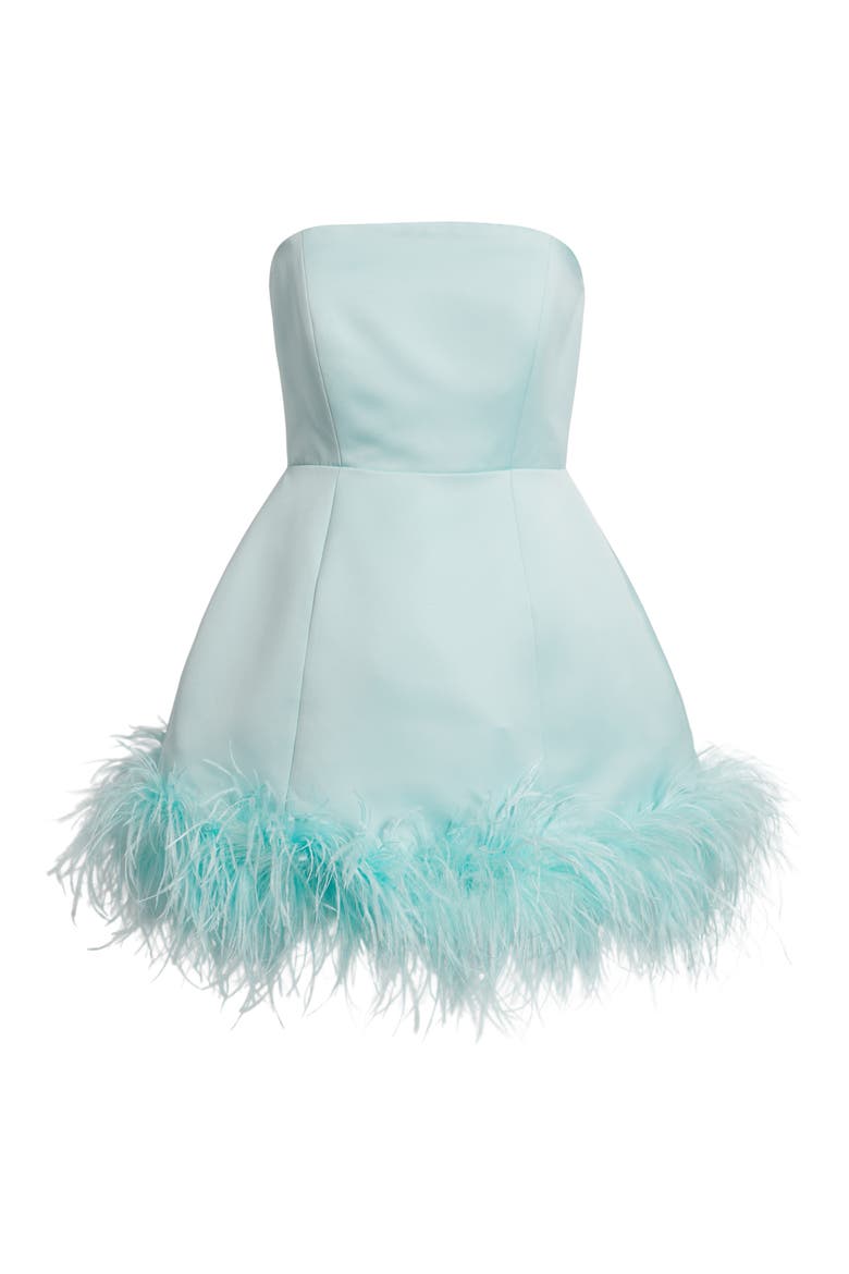 Ivy Feather Trim Strapless Cocktail Minidress, Alternate, color, MINT