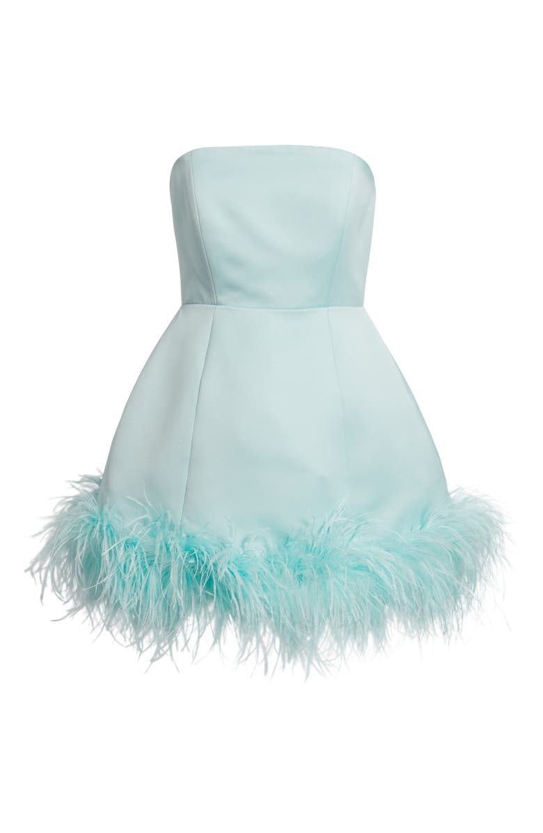 Delfi Collective Ivy Feather Trim Strapless Cocktail Minidress, Alternate, color, Mint